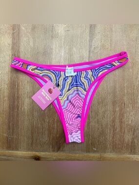 Strawberry Milk Mob Pink Trim Multicolor Abstract Swirl Bikini Bottom
